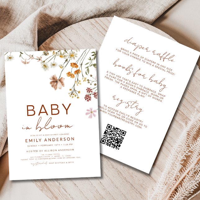 Alla i en QR-kod Wildblomma Baby i bloomskaren Inbjudningar (Skapare uppladdad)
