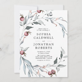 Alla i en QR-kod Winter Berries Greenery Bröllop Inbjudningar