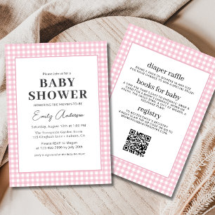 Alla i en Rosa Gingham Flicka Shower Inbjudningar