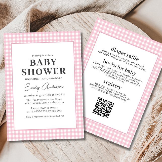 Alla i en Rosa Gingham Flicka Shower Inbjudningar (Skapare uppladdad)