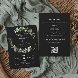 Alla i ett Eucalyptus Black Rustic Bröllop Inbjudningar