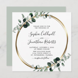 Alla i ett Eucalyptus Vita Sage Square Bröllop Inbjudningar