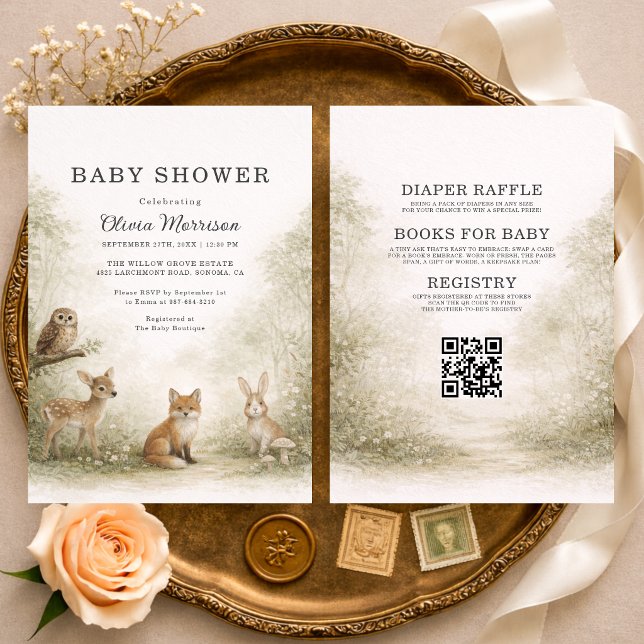 Alla-i-ett Skogsdjur Baby Shower Inbjudningar (Skapare uppladdad)