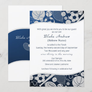 Alla idrottsinbjudan Pub Mitzvah Silver Blue 2 Inbjudningar
