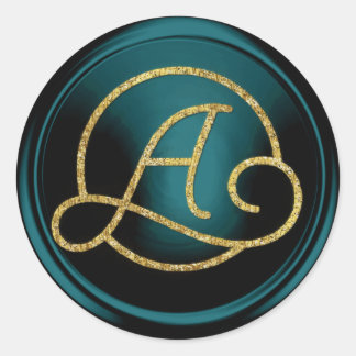 ALLA INITIALER Guld Cirkel Monogram Teal Blå Runt Klistermärke