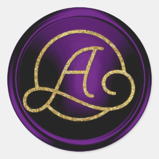 ALLA INITIALER Guld Cirkelmonogram Mörklila Runt Klistermärke
