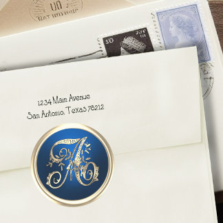 Alla Initialer Guld Monogram Blue Runt Klistermärke