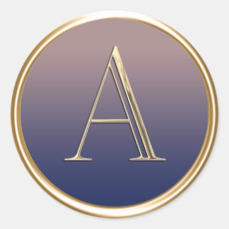 ALLA INITIALER Guld Monogram marin blå tonfiske Runt Klistermärke