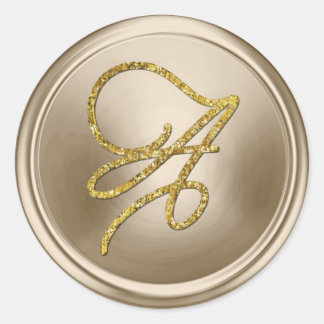 ALLA INITIALER Guld Skript Monogram Champagne Runt Klistermärke