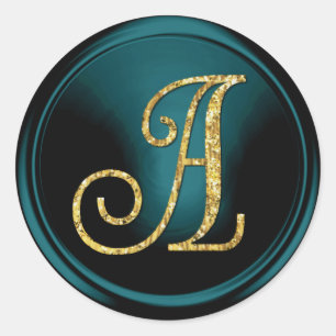 ALLA INITIALER Guldmonogram 3 Turkosblå Runt Klistermärke