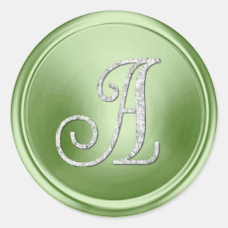 ALLA INITIALER Silverfärgad monogram 3 Ljusgrön Runt Klistermärke