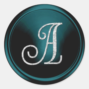 ALLA INITIALER Silverfärgad monogram 3 Turkosblå Runt Klistermärke