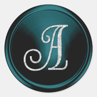 ALLA INITIALER Silverfärgad monogram 3 Turkosblå Runt Klistermärke