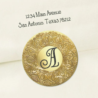 ALLA INITIALER Svart Monogram 3 Filigree Kant Guld Runt Klistermärke