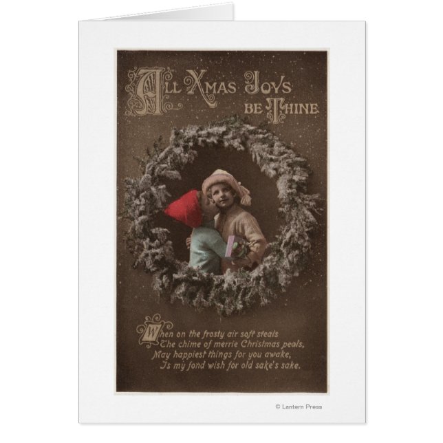 Alla JULAFTON Joys är ThineLittle Kids Kissing Hälsningskort (Framsidan)