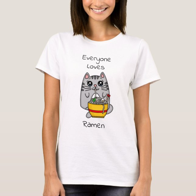 Alla Kärlek Ramen | Funny Cat Pun T Shirt (Framsida)