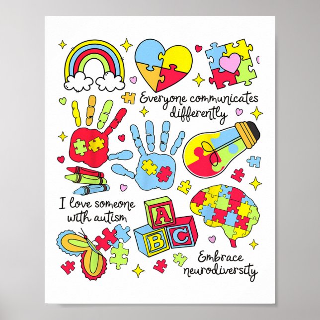 Alla kommunicerar olika Autism Månad Aut Poster (Framsidan)