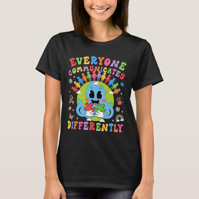 Alla Kommunicerar Olika Autism Talterapi T Shirt (Framsida)