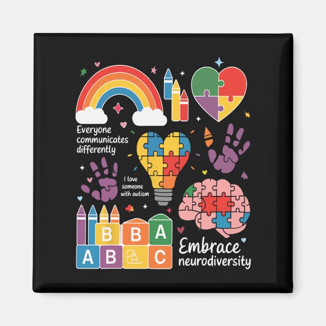 Alla kommunicerar olika autismmedvetenhet magnet (Framsidan)