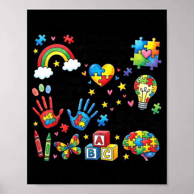 Alla Kommunicerar Olika Autismmedvetenhet Poster (Framsidan)