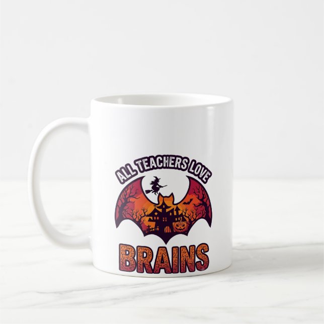 Alla lärare älskar hjärnor Halloween Fladdermus Sp Kaffemugg (Vänster)