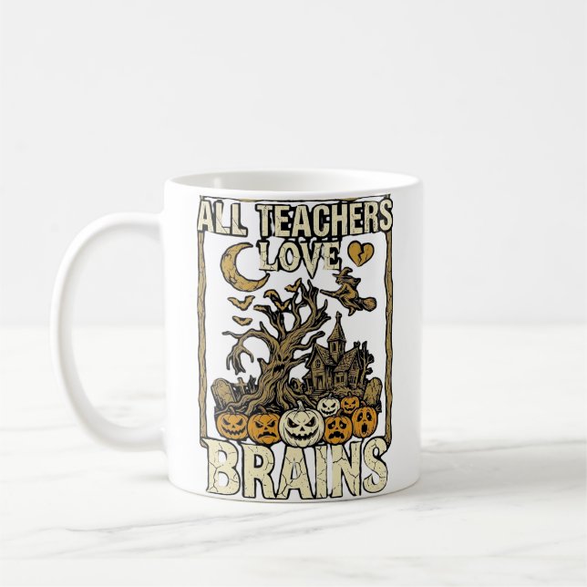 Alla lärare älskar hjärnor Halloween Spökhus P Kaffemugg (Vänster)