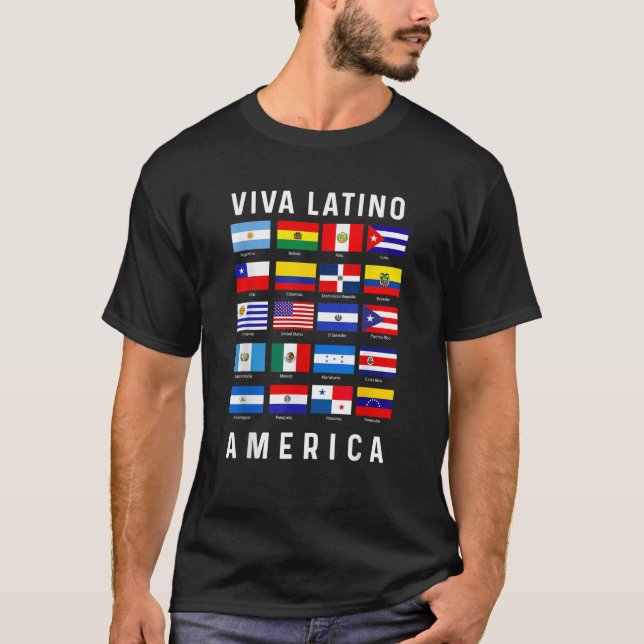 Alla latinamerikanska Flaggor Land Viva Latino Ame T Shirt (Framsida)