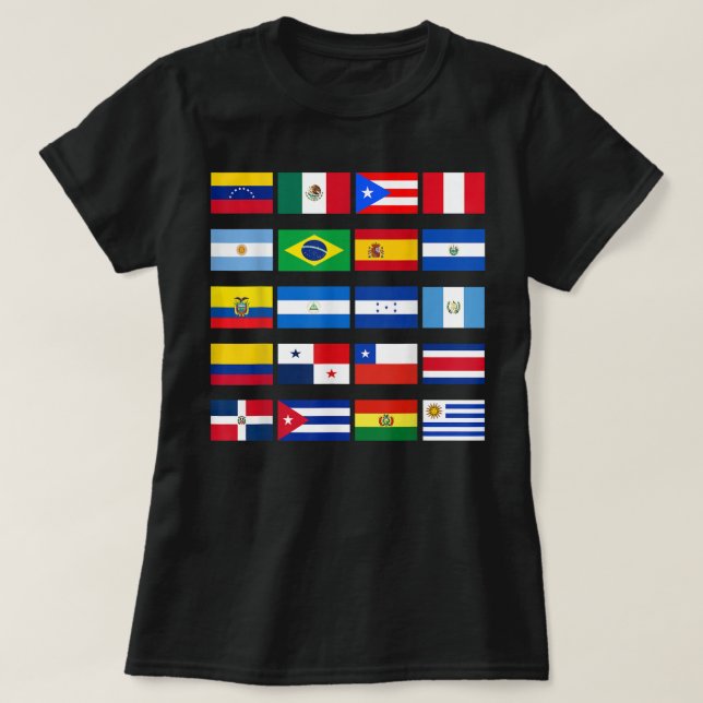 Alla latinamerikanska Flaggor Latino Hispanic Heri T Shirt (Design framsida)