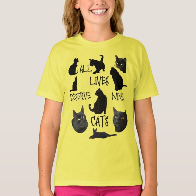 Alla liv förtjänar nio katters Roligt för katttaos T Shirt (Framsida)