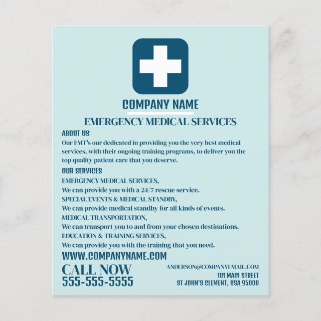 Alla medicinska Färg-tecken, EMT, Sjukvårdare Flygblad (Framsidan)