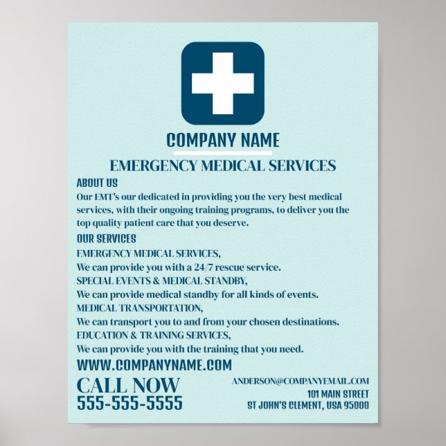 Alla medicinska Färg-tecken, EMT, Sjukvårdare Poster (Framsidan)