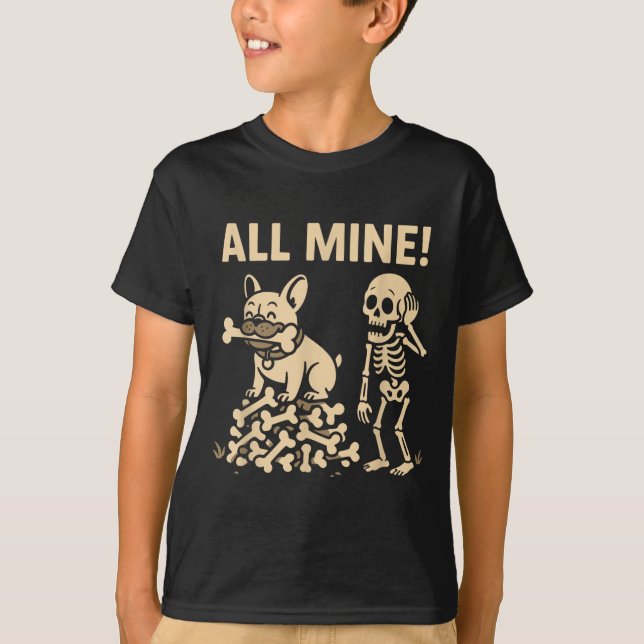 Alla Mina Halloween Hund Skelett Ben T Shirt (Framsida)