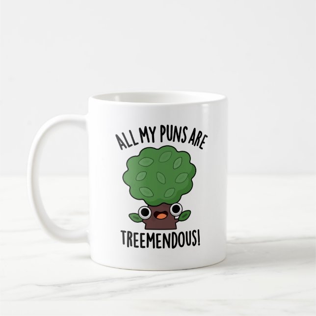 Alla mina puns är Träd-snåla Träd Pun Kaffemugg (Vänster)