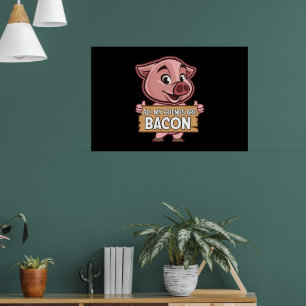 Alla mina vänner är Bacon Funny Gris Kött Gris Kär Poster