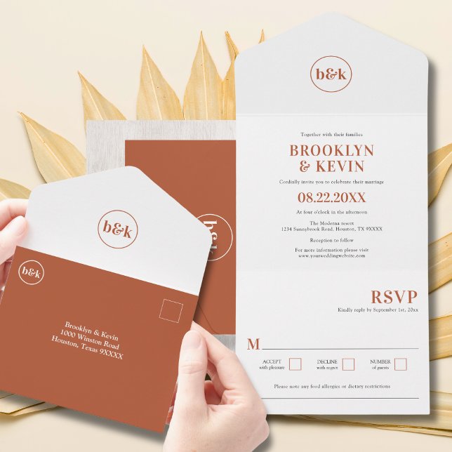 Alla minimalister Terracotta i en bröllopsinbjudan (Minimalist Terracotta All in One Wedding Invite | Budget, Inexpensive)