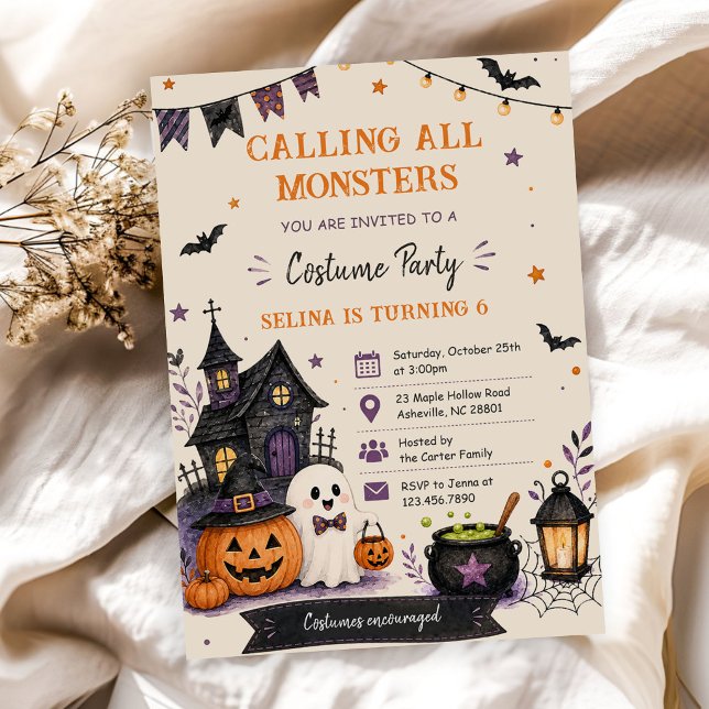 Alla monster Halloween födelsedagsfest Inbjudningar (Skapare uppladdad)