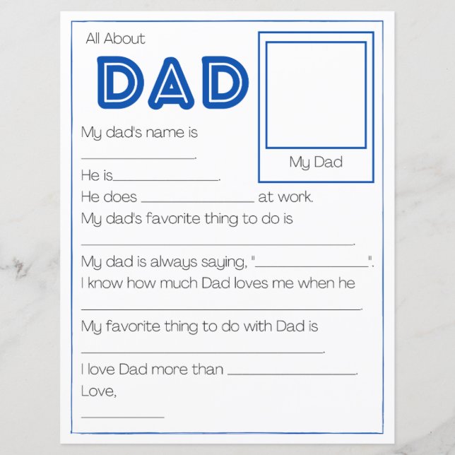 Alla om Pappa Fars dag-kalkylblad För barn (Framsida)