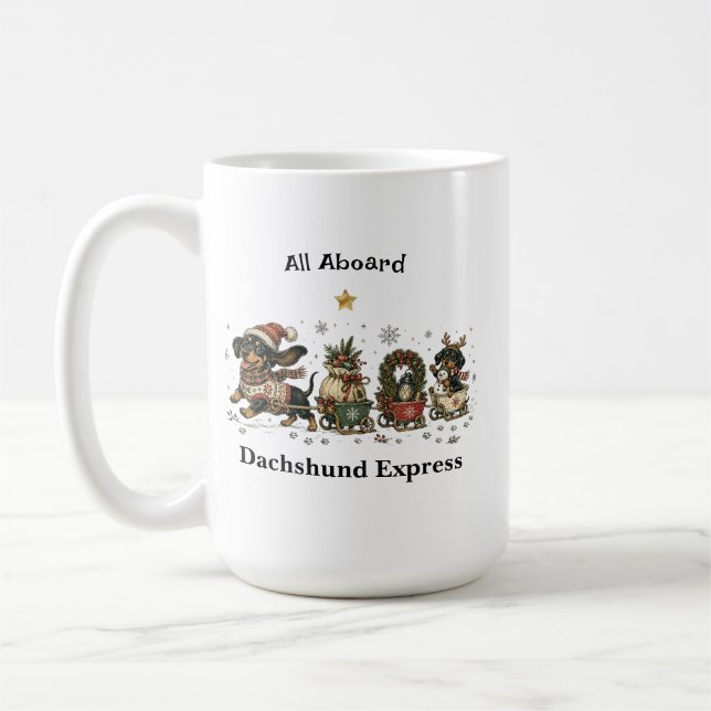 Alla ombord på Dachshund Express julmugg Kaffemugg (Vänster)