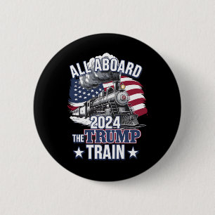 Alla ombord på Trump-tåget Trump 2024 Patriotiska Knapp