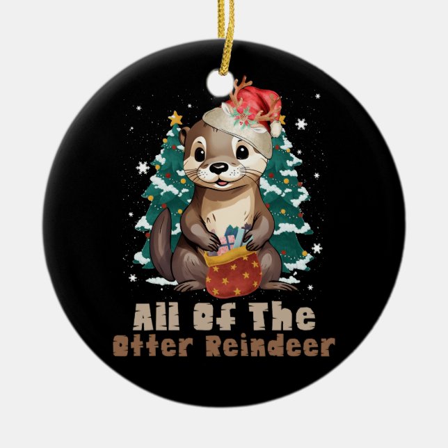 Alla Otter Reindeer Funny Juldjur F Julgransprydnad Keramik (Framsidan)