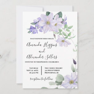 Alla på en Blommigt Lilac clematis bröllop Inbjudningar