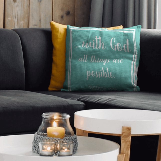 Alla Sak är möjliga inspirerande blåa Kudde (With God All Things Are Possible Throw Pillow)