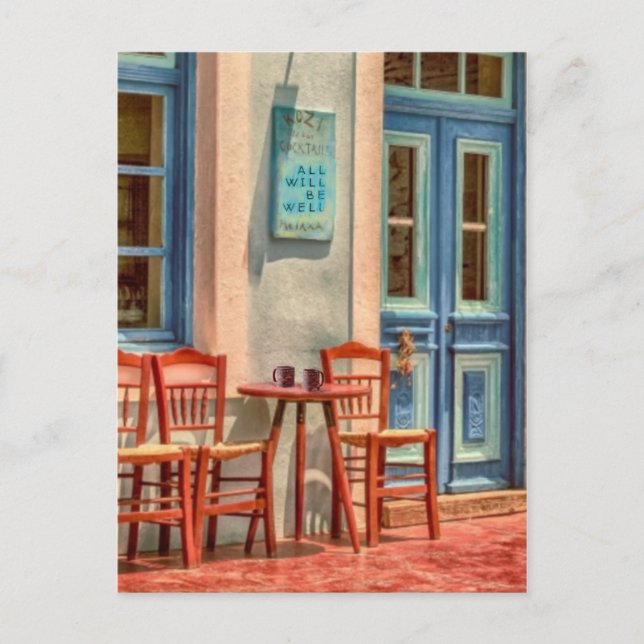 Alla ska är brunnen, grekisk Cafemenyvykort Meddelande Vykort (Framsida)