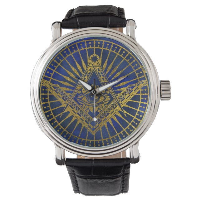 Alla som ser Mystic Öga i Masonic Compass on Lapis Armbandsur (Framsida)