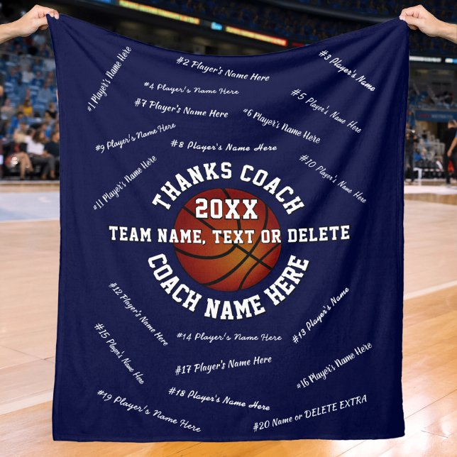 Alla spelare tränar Namn på Basketball Coach-gåvor Fleecefilt (Basketball Blankets, are, good gifts for basketball coaches. Basketball senior night ideas.)