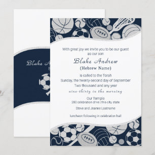 Alla sportar Pub Mitzvah Silver Blue Inbjudningar