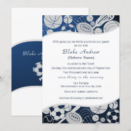 Alla sportar Pub Mitzvah Silver Blue Inbjudningar