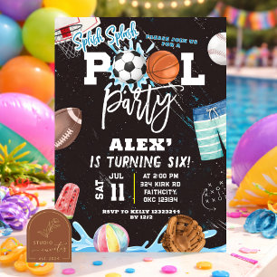 Alla sporters poolparty födelsedagsinbjudan inbjudningar