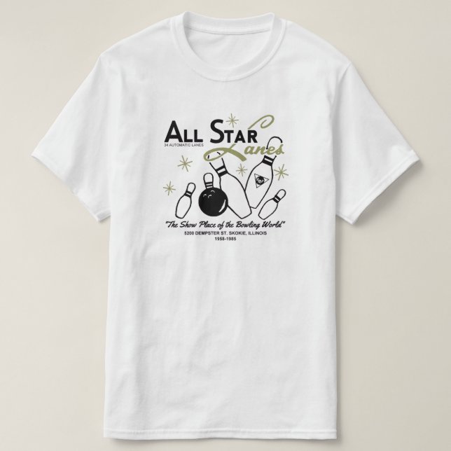 Alla Star Lanes, Skokie, Illinois T Shirt (Design framsida)