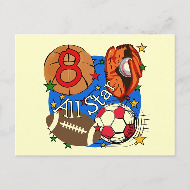 Alla stjärniga 8:e födelsedagsskjortor och -gåvor vykort (Framsida)